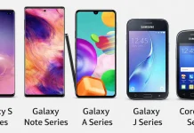 Mодельный ряд телефонов Samsung Galaxy 2012-2014 года.