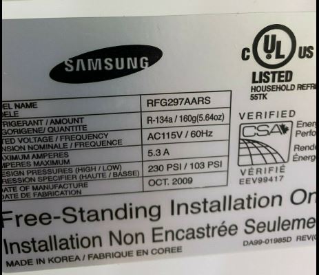 date of manufacture on a Samsung fridge sticker